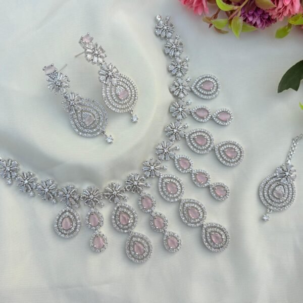 Syra Premium American Diamond Set - Pink