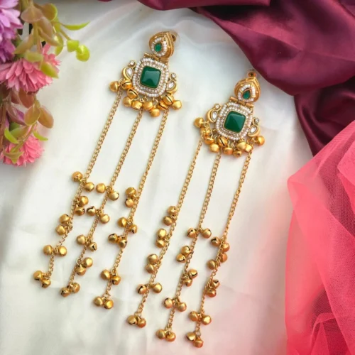 Ahnoor Premium Brass With Moissanite Stone - Green