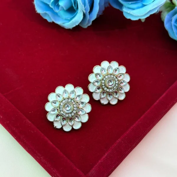 Floral Meenakari White Studs - Tops
