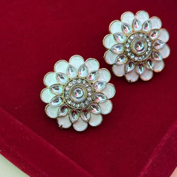 Floral Meenakari White Studs - Tops