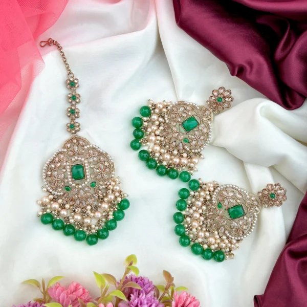 Shristhi Reverse AD Earring With Mangtika - Green