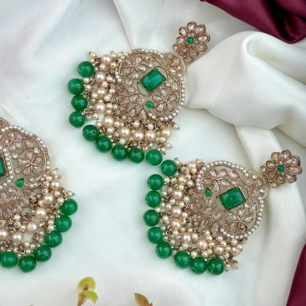 Shristhi Reverse AD Earring With Mangtika - Green