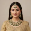 Merri Premiun Kundan Necklace Set - Green
