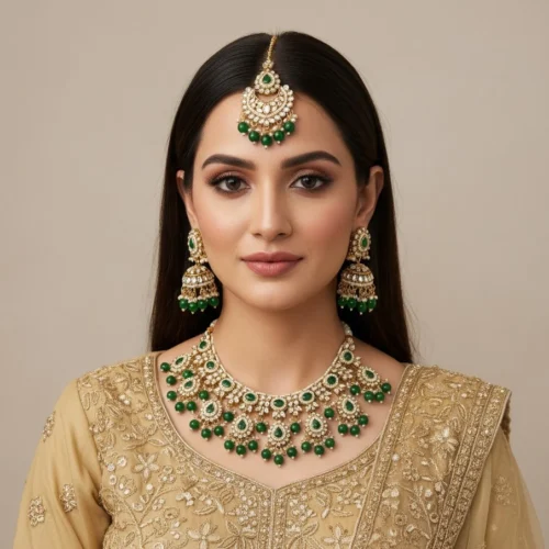 Merri Premiun Kundan Necklace Set - Green