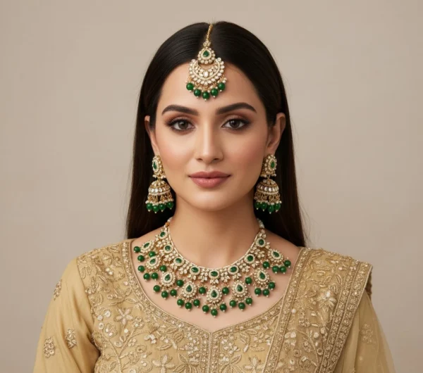 Merri Premiun Kundan Necklace Set - Green