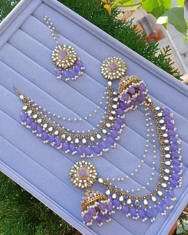 Tazmeen Beautiful Long Kundan Bahubali With Tana - Lavender