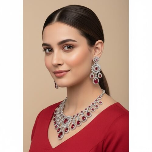 Rayesha Premium American Diamond Set - Ruby