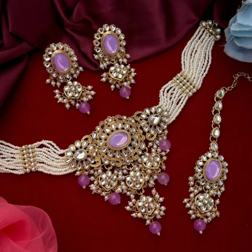 Sanvi  Polki Dupe Kundan Choker Set - Lavender