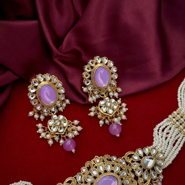 Sanvi  Polki Dupe Kundan Choker Set - Lavender