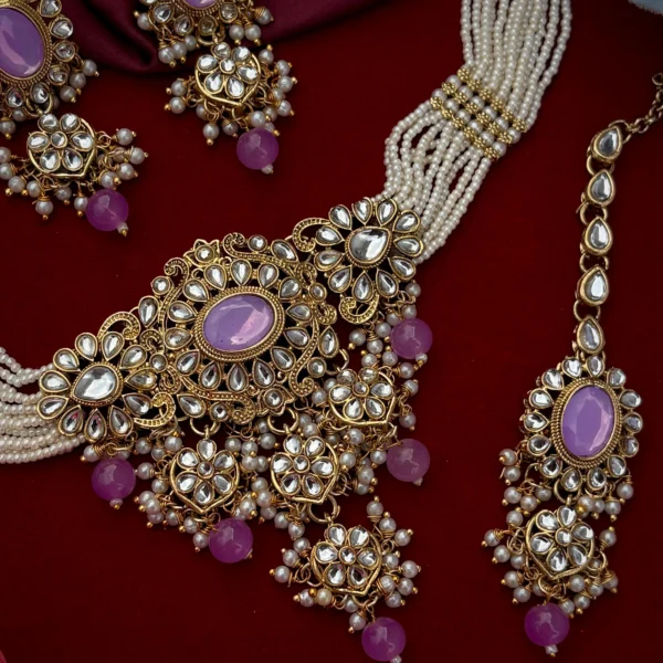 Sanvi  Polki Dupe Kundan Choker Set - Lavender