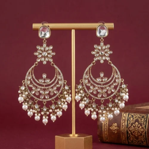 Shalini Premium Statement Chandbali - White