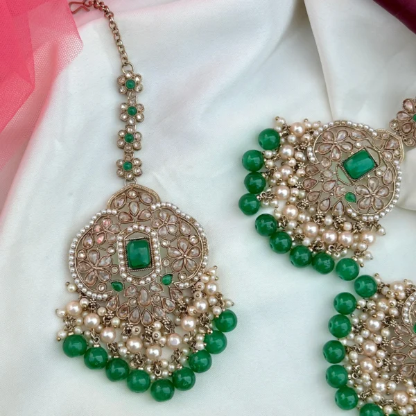 Shristhi Reverse AD Earring With Mangtika - Green