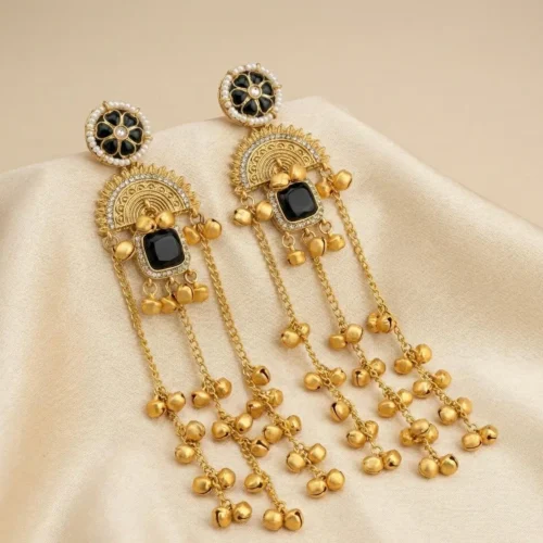 Sadhna Premiun Kashmiri With Monalisa Stone and Pachi Kundan - Black