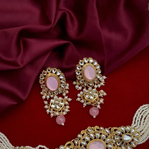 Sanvi  Polki Dupe Kundan Choker Set - Pink