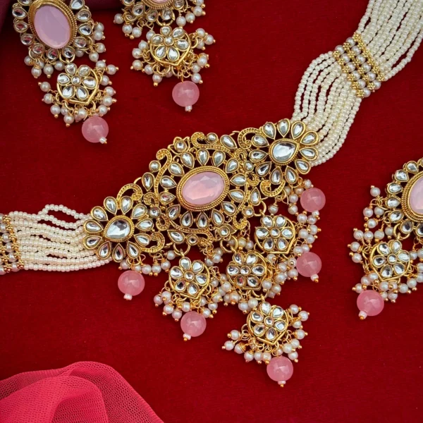 Sanvi  Polki Dupe Kundan Choker Set - Pink