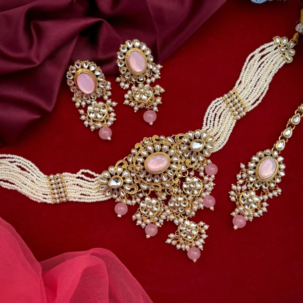 Sanvi  Polki Dupe Kundan Choker Set - Pink
