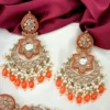 Meher Premium American Diamond Earrings With Mangteeka - Orange