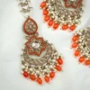 Meher Premium American Diamond Earrings With Mangteeka - Orange