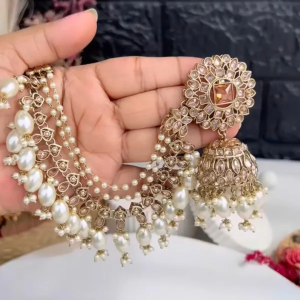 Maha Premium Reverse American Diamond Jhumka Set