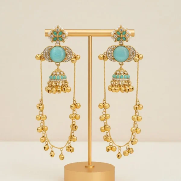 Pranavi Premiun Kashmiri With Monalisa Stone and Pachi Kundan - Sky Blue