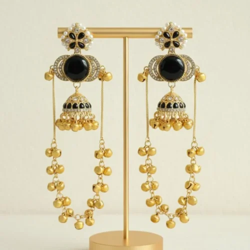 Pranavi Premiun Kashmiri With Monalisa Stone and Pachi Kundan - Black