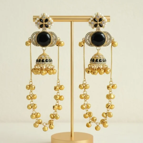 Pranavi Premiun Kashmiri With Monalisa Stone and Pachi Kundan - Black