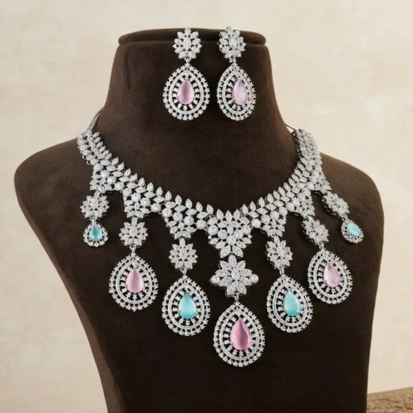 Rose Premium American Diamond Set - Pastel