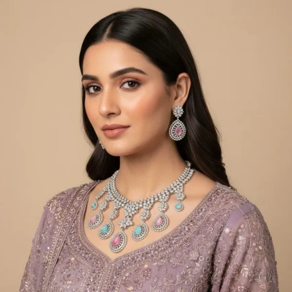 Rose Premium American Diamond Set - Pastel