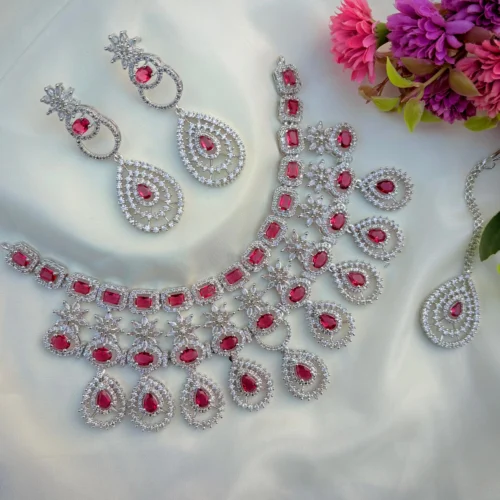 Ankita Lokhande Inspired Premium American Diamond Set  - Ruby