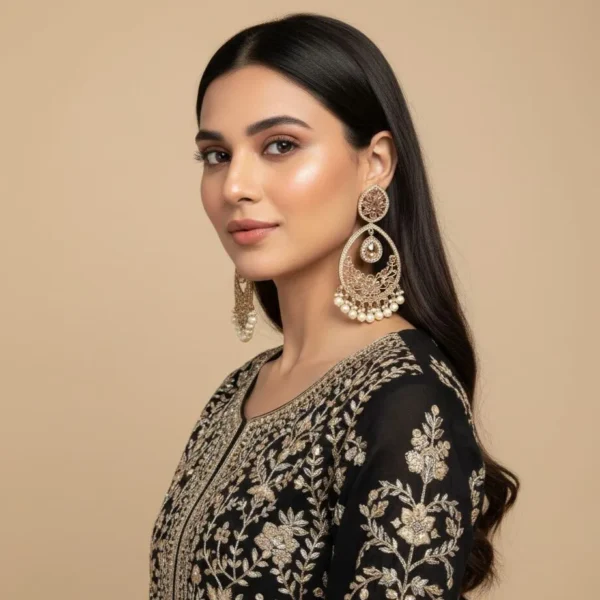 Rida Designer Reverse AD Earring - Golden