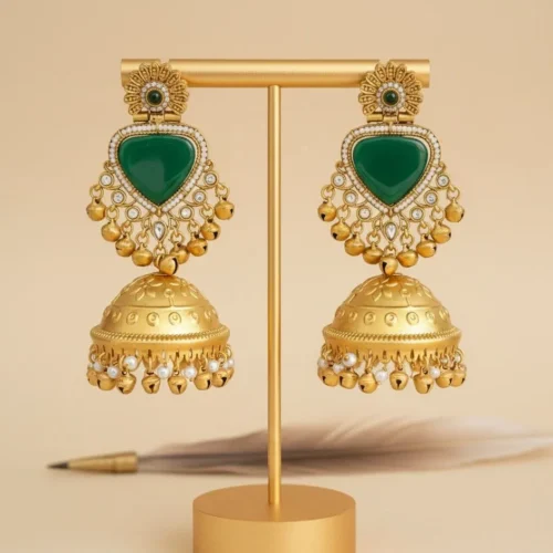Shamika Premiun Kashmiri With Monalisa Stone and Pachi Kundan - Green