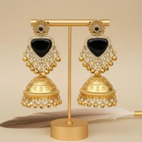 Shamika Premiun Kashmiri With Monalisa Stone and Pachi Kundan - Black