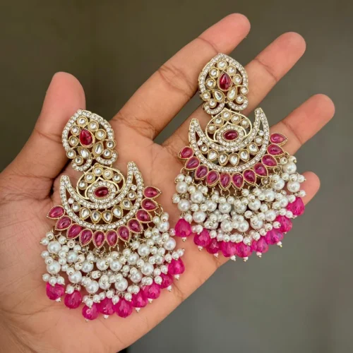 Shravani Premium Statement Chandbali - Hot pink