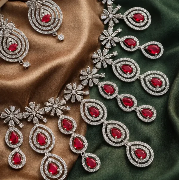 Syra Premium American Diamond Set - Ruby