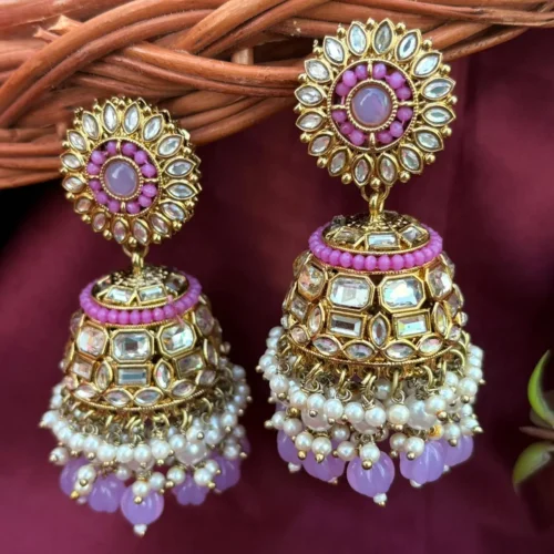 Najar Premium Polki Jhumka - Lavender