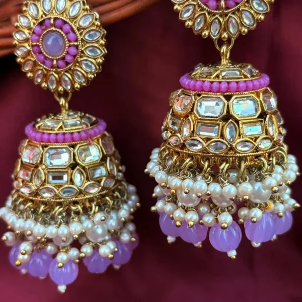 Najar Premium Polki Jhumka - Lavender