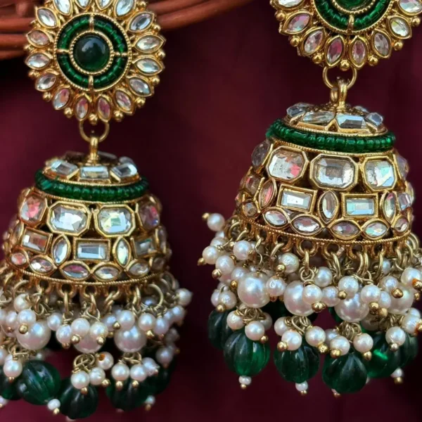 Najar Premium Polki Jhumka - Green