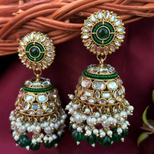 Najar Premium Polki Jhumka - Green