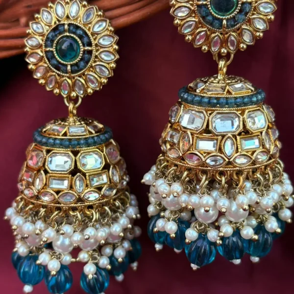 Najar Premium Polki Jhumka - Teal Green