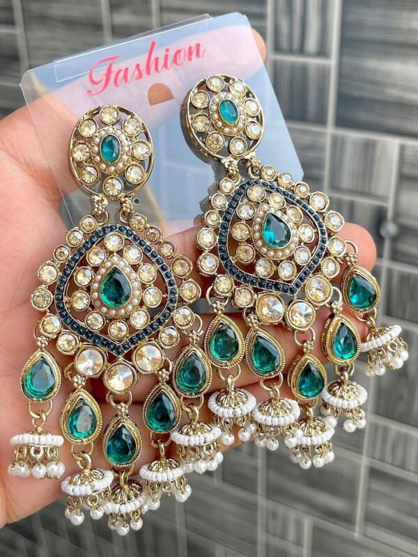 Asra Premium Statement Reverse AD Earring - Green