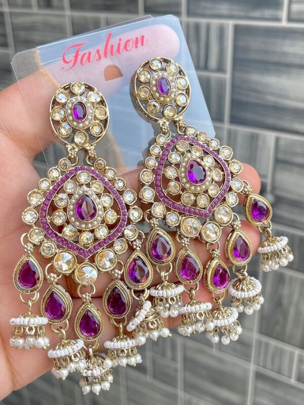 Asra Premium Statement Reverse AD Earring - Purple