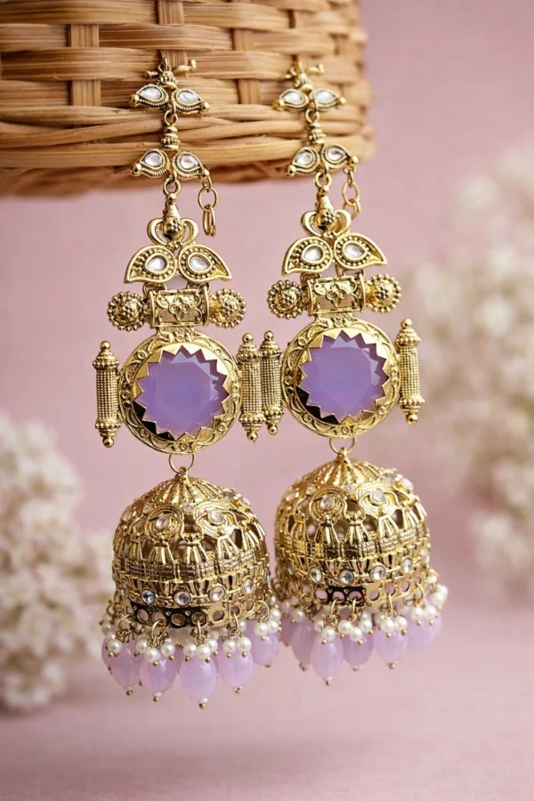 Shaira Premium Brass With Monalisa Stone - Lavender