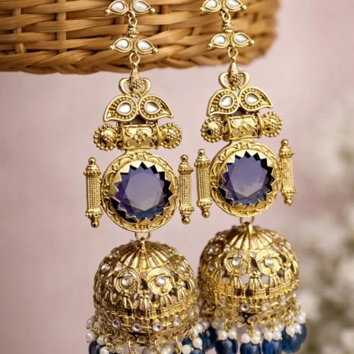 Shaira Premium Brass With Monalisa Stone - Blue