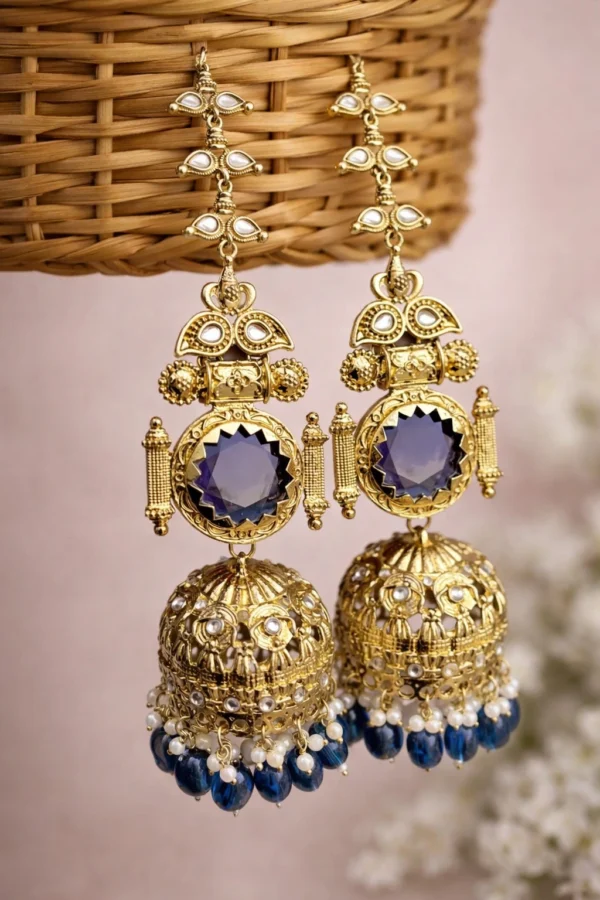 Shaira Premium Brass With Monalisa Stone - Blue