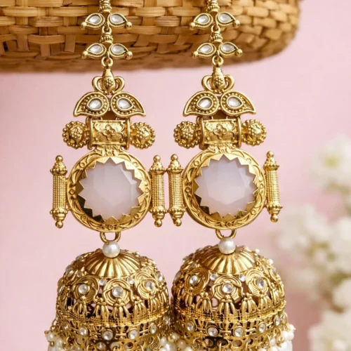 Shaira Premium Brass With Monalisa Stone - White