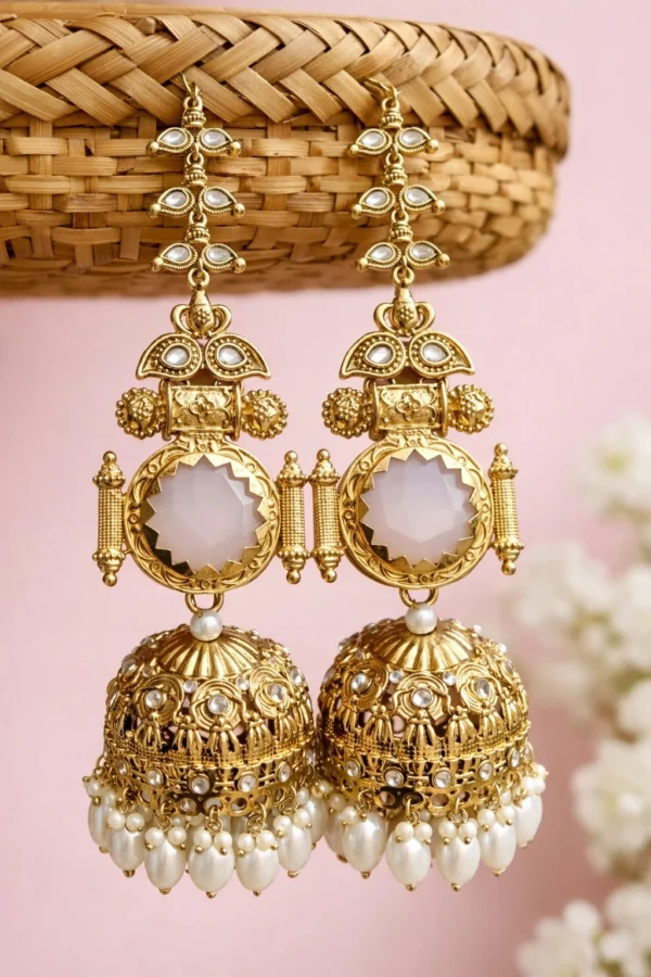 Shaira Premium Brass With Monalisa Stone - White