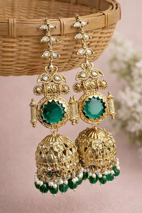 Shaira Premium Brass With Monalisa Stone - Green