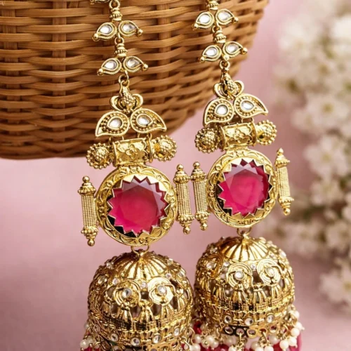 Shaira Premium Brass With Monalisa Stone - Hot Pink
