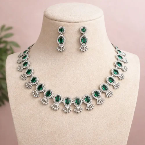 Ailsa American  Diamond  Necklace Set - Green