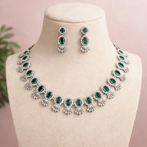 Ailsa American  Diamond  Necklace Set - Green